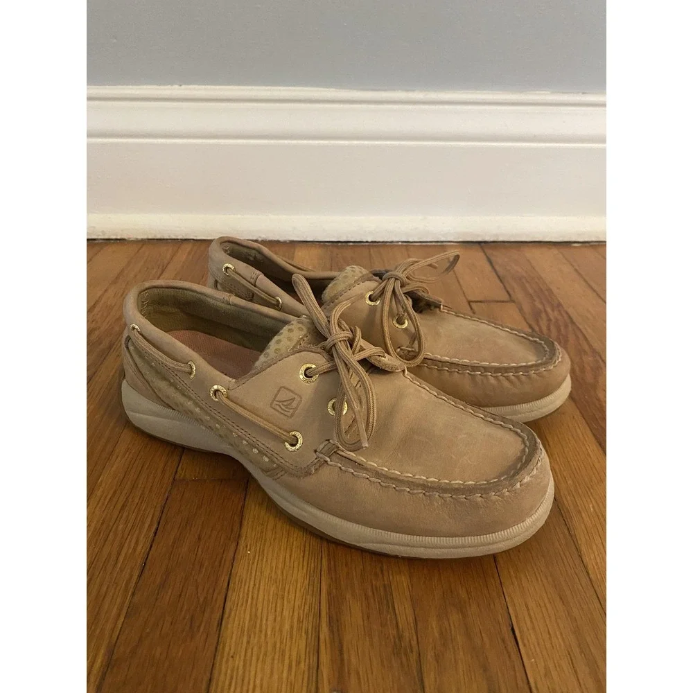 Sperry Top-Sider Shoes Womens Size 6 Tan Leather Boat Mesh Moc Toe STS92460